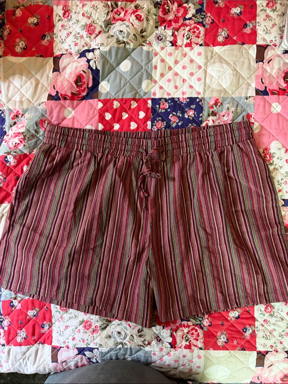 BloomChic Burgundy Multi-Striped Drawstring Women’s Shorts